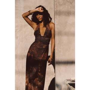 12th Tribe Rosalia Mocha Mesh Maxi Dress Size XS